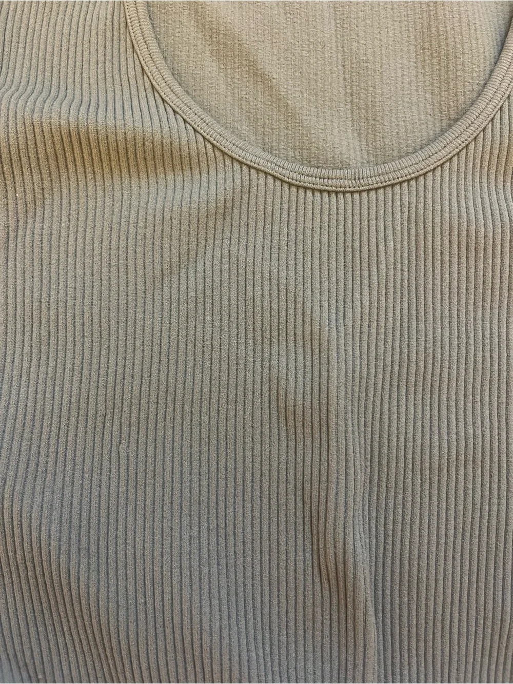 Zara Olive Green Ribbed Long-Sleeve Scoop Neck Top